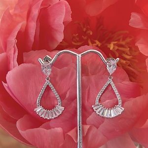 Silver & CZ Baguette Crystal Chandelier Earrings - Bridal